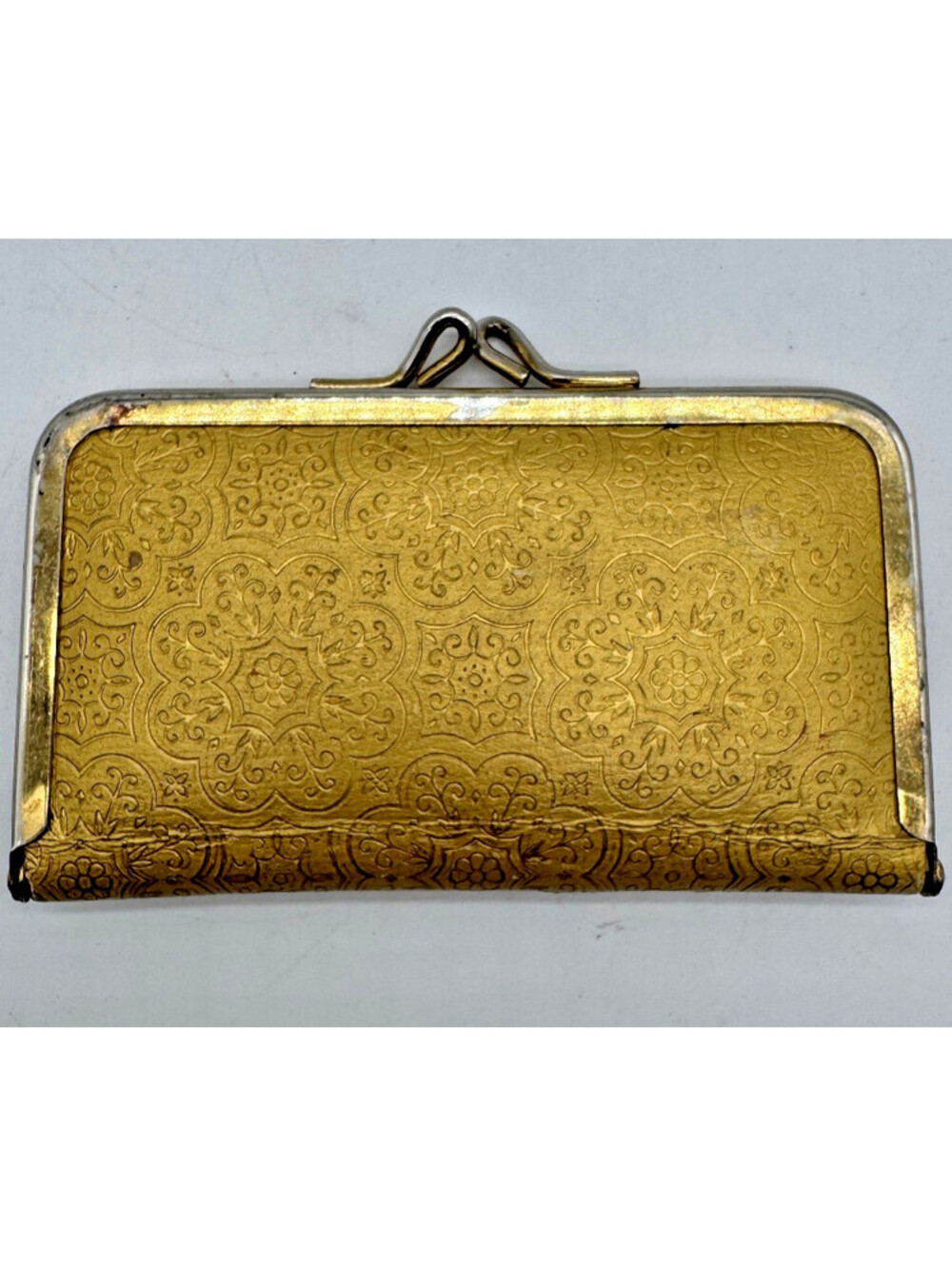 Vintage Ground Leather Manicure Case Made in Austria Gold Embossed Red Velvet